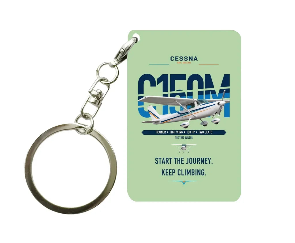 Cessna 150M design on light green designed key chain, double-side print
