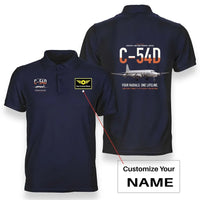 Thumbnail for C-54D Skymaster design on navy blue+name double-side polo t-shirt, double-side print