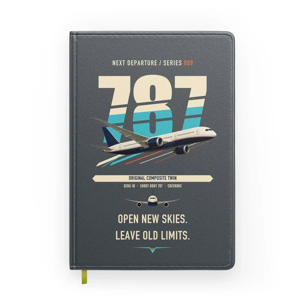 Boeing 787-8 Dreamliner design on gray notebook