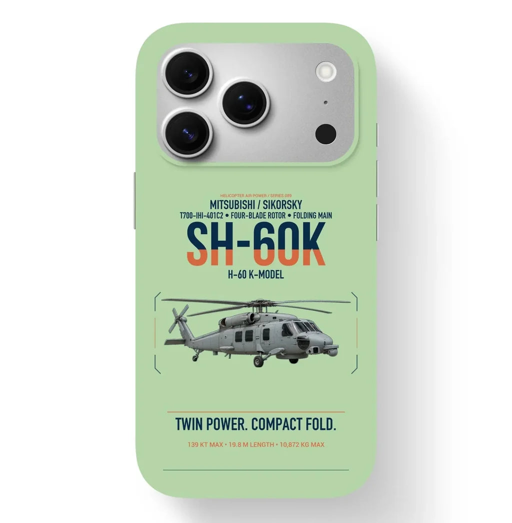 Mitsubishi Sikorsky SH-60K design on light green magsafe iphone case, for iPhone 17 Pro