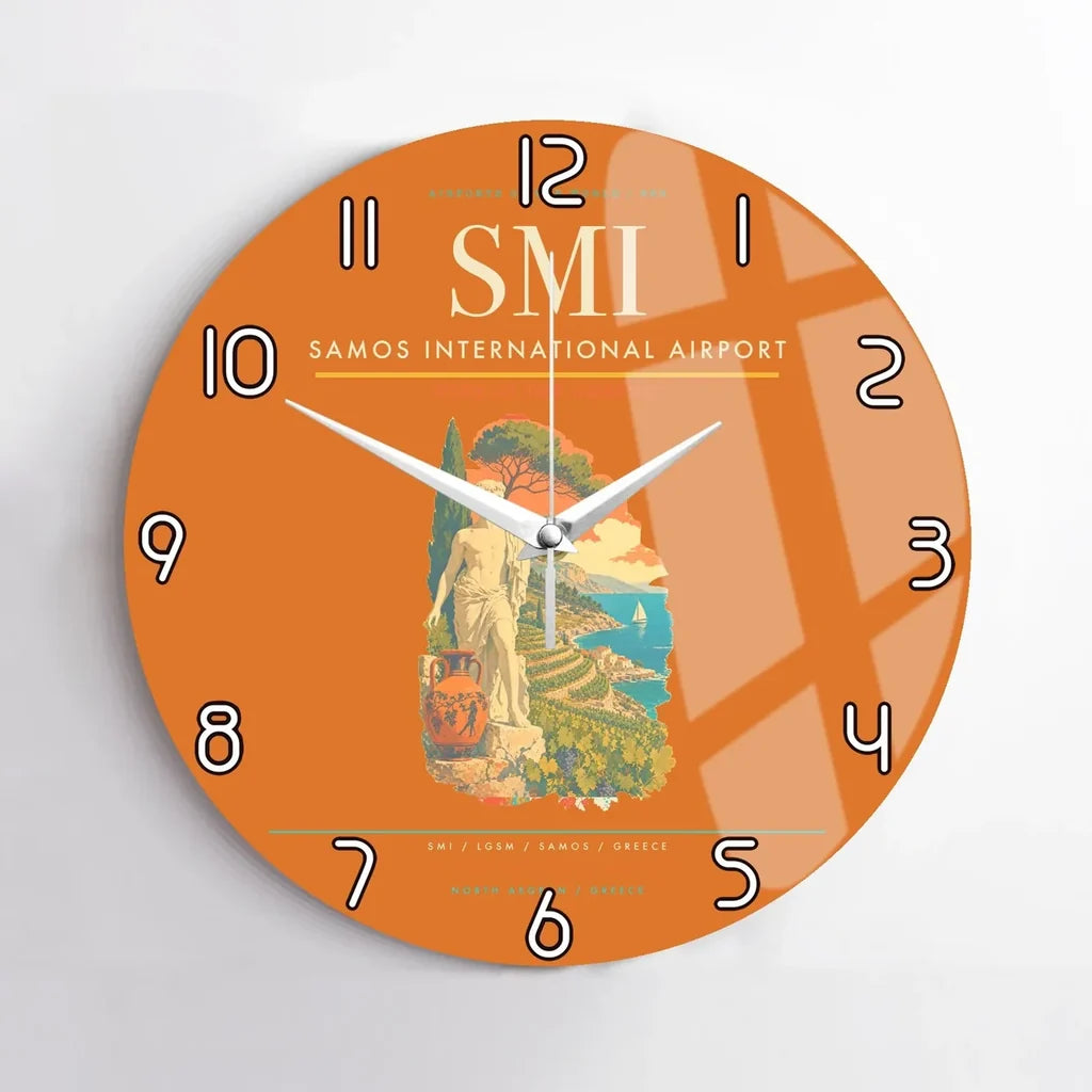 Samos International Airport (SMI) design on orange no frame wall clock