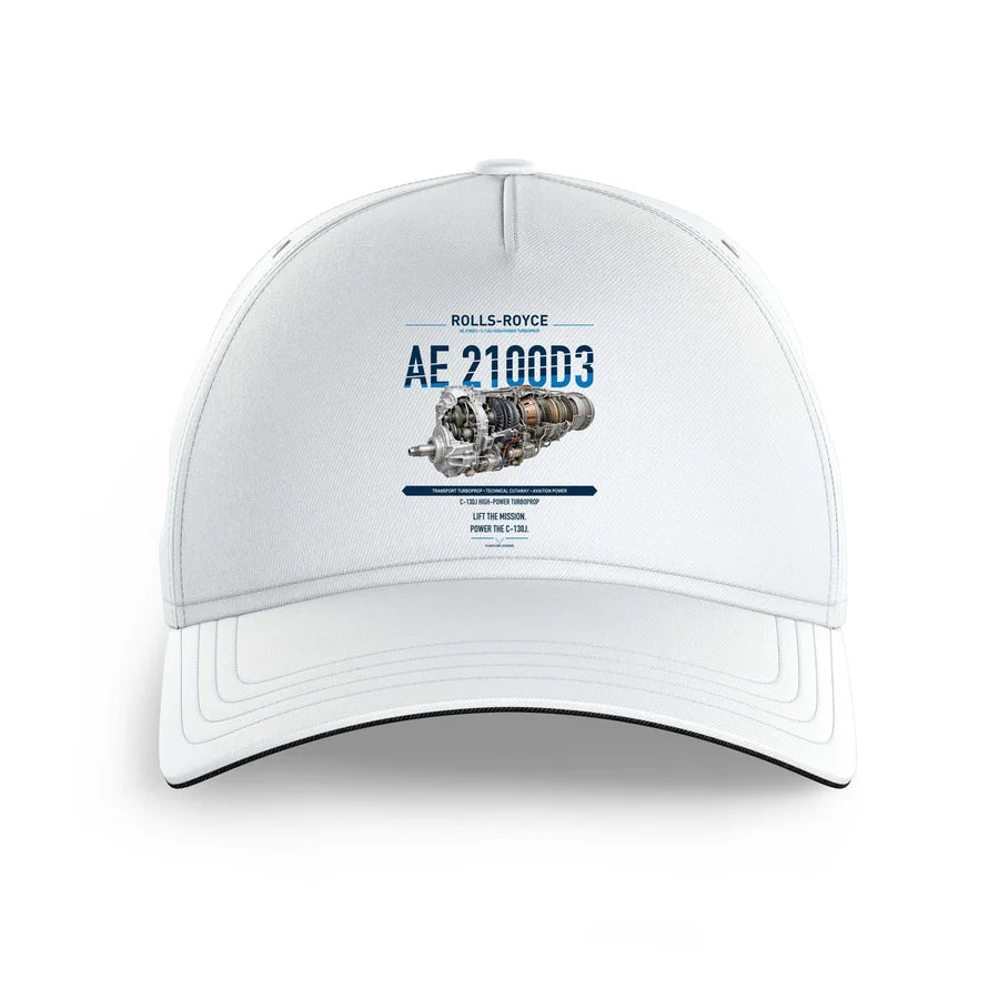 AE 2100D3 design on white printed hat