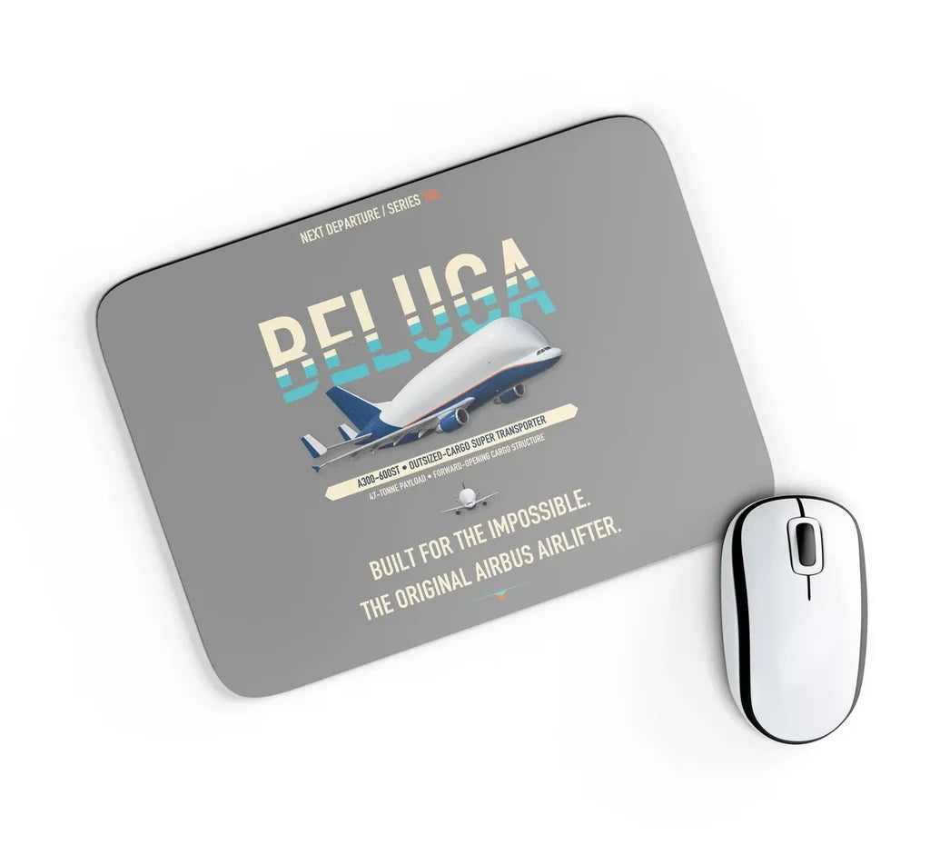 Airbus A300-600ST BelugaST design on gray rectangle mouse pad