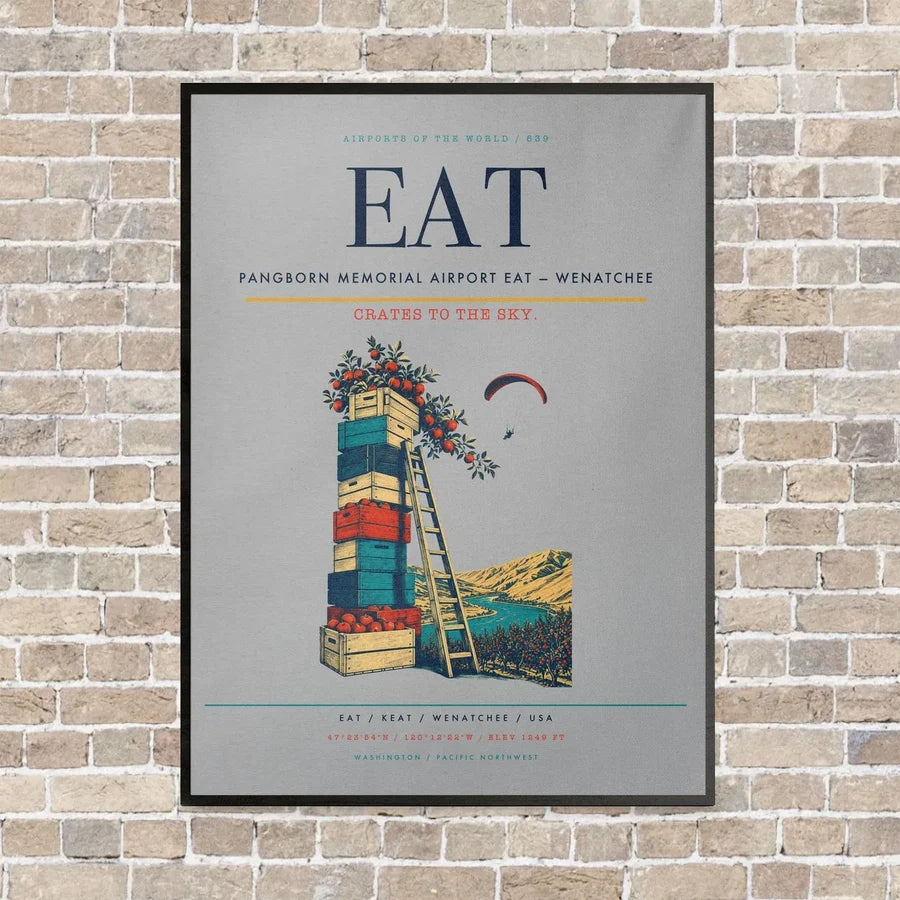 Pangborn Memorial Airport EAT — Wenatchee vertical canvas print - framed - light gray background