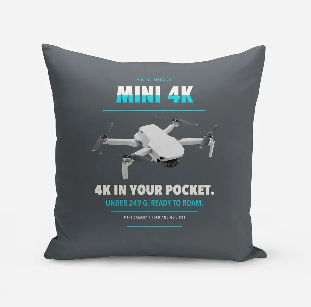 DJI Mini 4K design on gray pillow