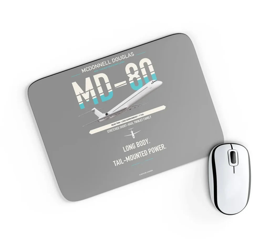 McDonnell Douglas MD-80 design on gray rectangle mouse pad