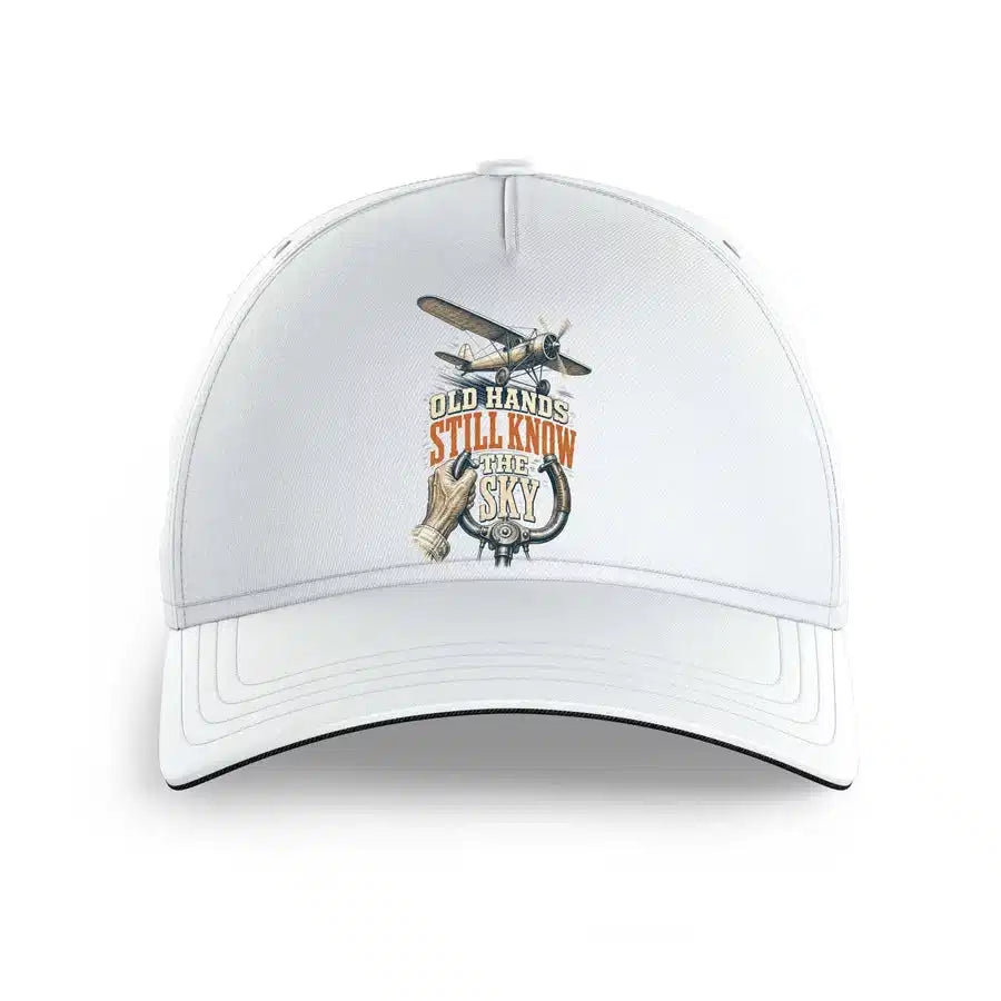 Old Hands Still Know The Sky design on white printed hat