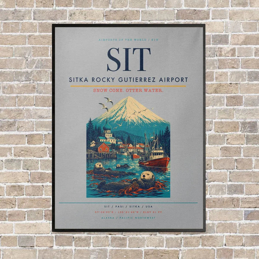 Sitka Rocky Gutierrez Airport SIT vertical canvas print - framed - light gray background