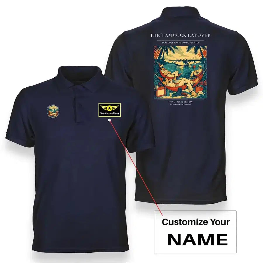 VINTAGE G4408 - The Hammock Layover - Double-Side Polo T-Shirt design on navyblue+name