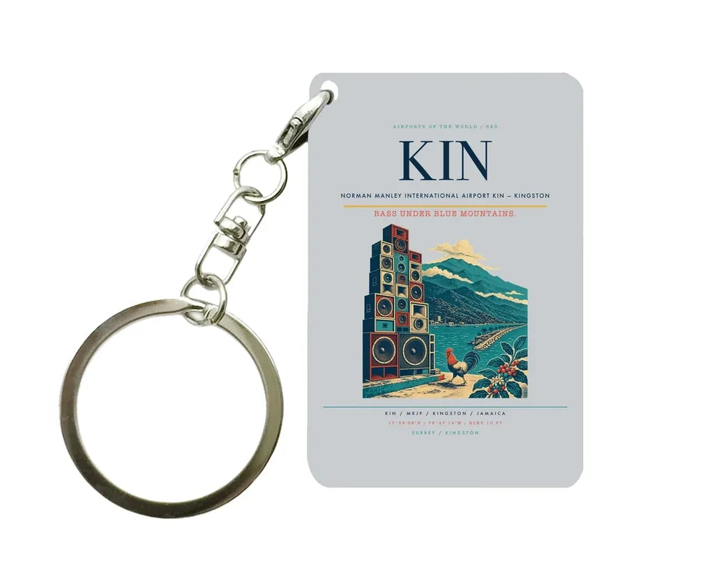 Norman Manley International Airport (KIN) design on light gray key chain