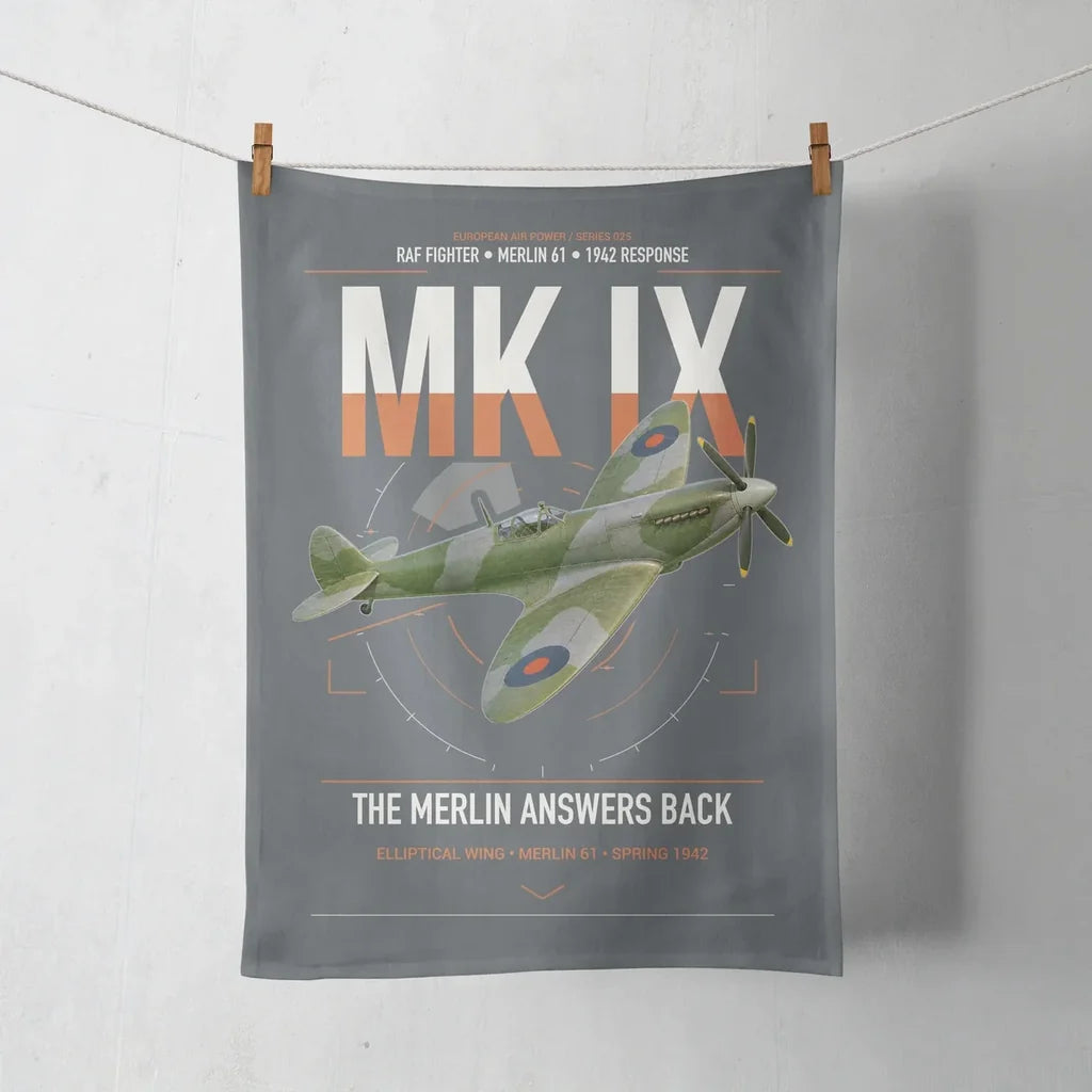 Supermarine Spitfire Mk IX design on gray towel