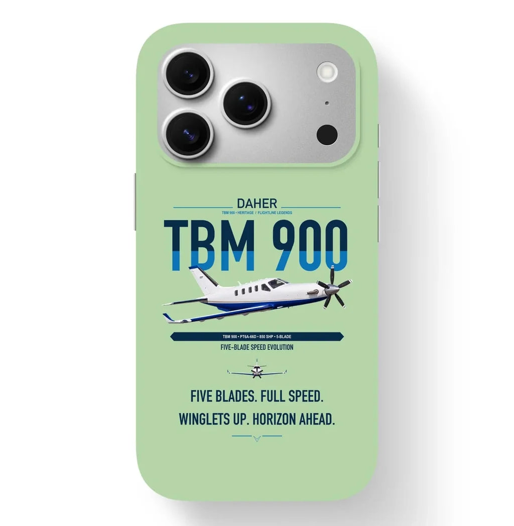 Daher TBM 900 design on light green magsafe iphone case, for iPhone 17 Pro