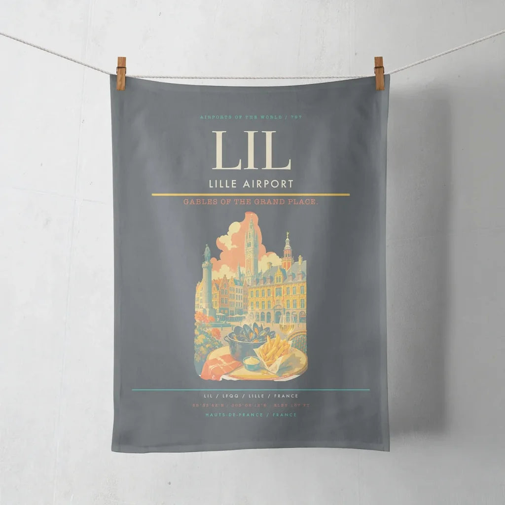 Lille Airport (LIL) design on gray towel