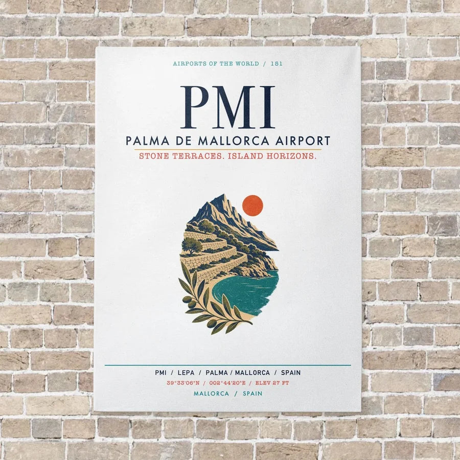 Palma de Mallorca Airport PMI vertical canvas print - no frame - white background