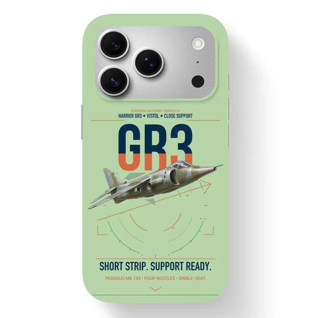 Hawker Siddeley Harrier GR3 design on light green magsafe iphone case, for iPhone 17 Pro