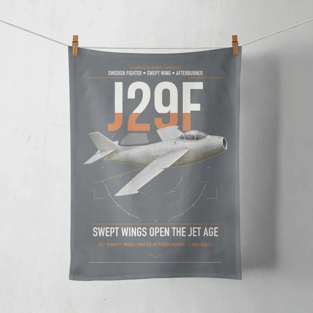 Saab J 29F Tunnan design on gray towel
