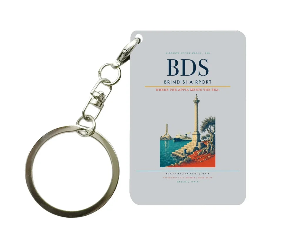 Brindisi Airport (BDS) design on light gray key chain