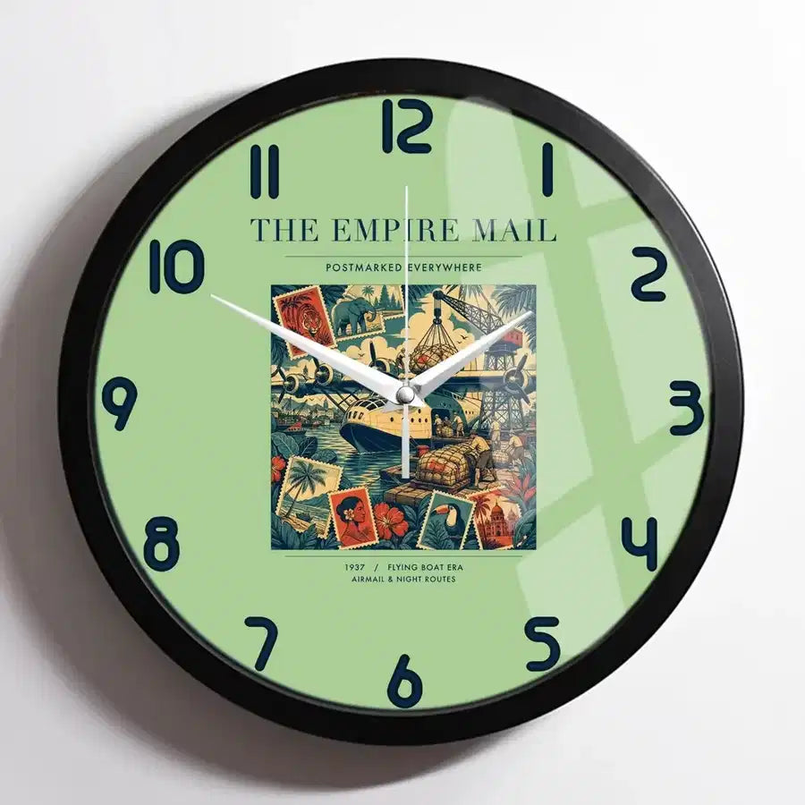 VINTAGE G4073 - The Empire Mail - Designed Wall Clocks design on lightgreen framed