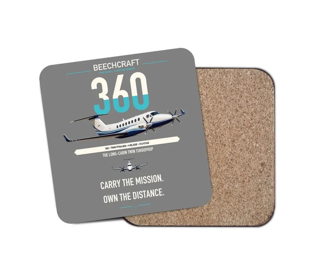 Beechcraft King Air 360 design on gray 1 piece coaster