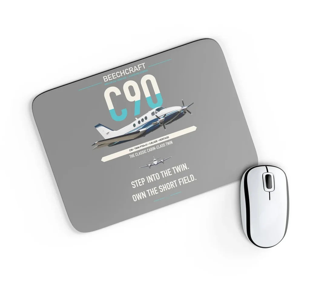 Beechcraft King Air C90 design on gray rectangle mouse pad