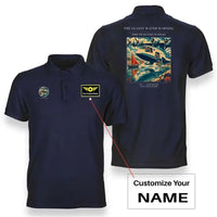 Thumbnail for VINTAGE G4280 - The Glassy Water Warning - Double-Side Polo T-Shirt design on navyblue+name