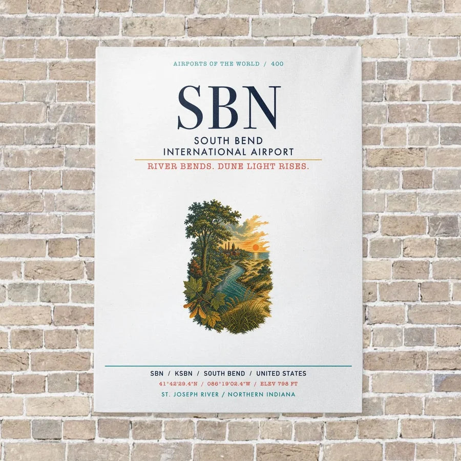 South Bend International Airport SBN vertical canvas print - no frame - white background
