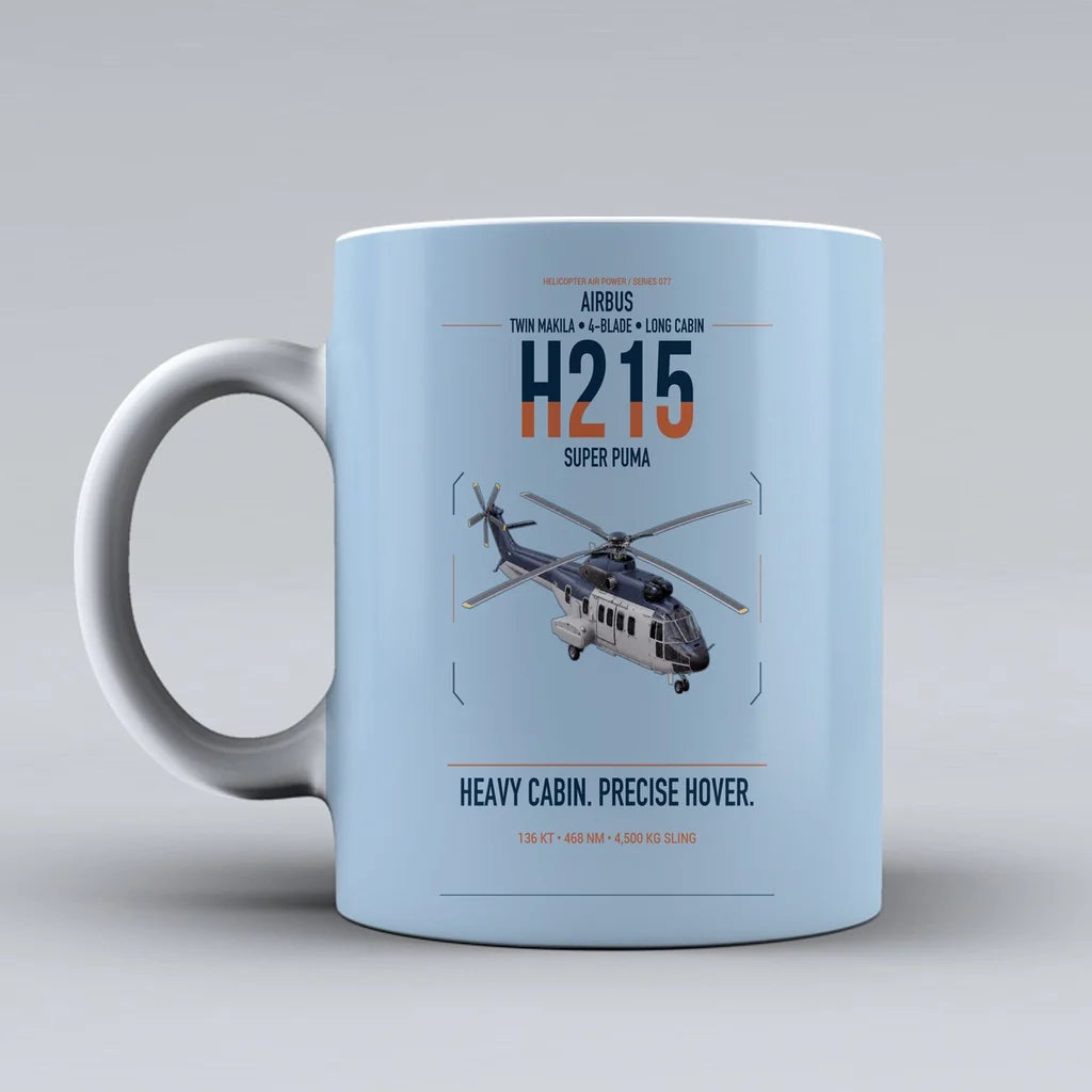 Airbus H215 design on light blue ceramic mug, double-side print
