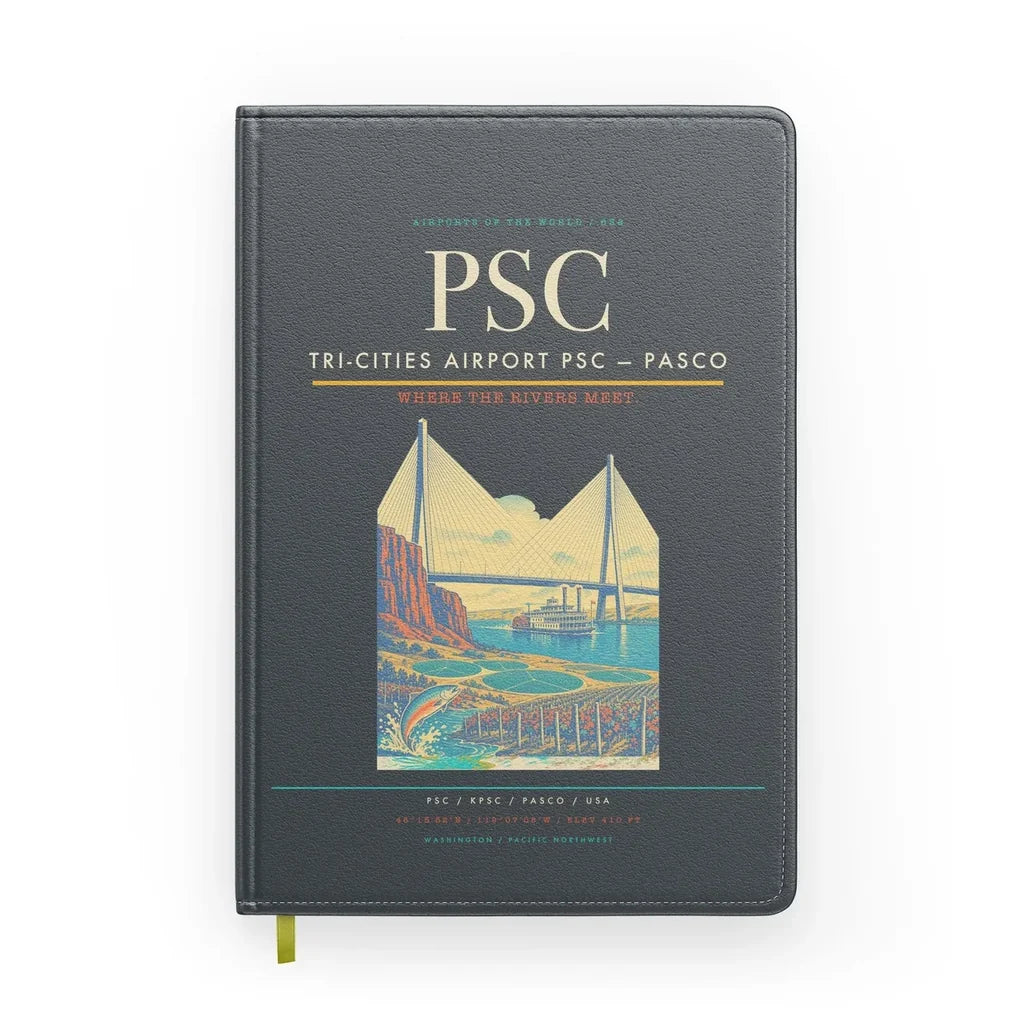 Tri-Cities Airport (PSC) design on gray notebook