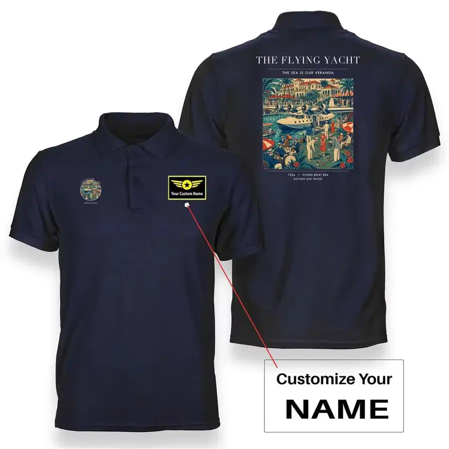 VINTAGE G4075 - The Flying Yacht - Double-Side Polo T-Shirt design on navyblue+name