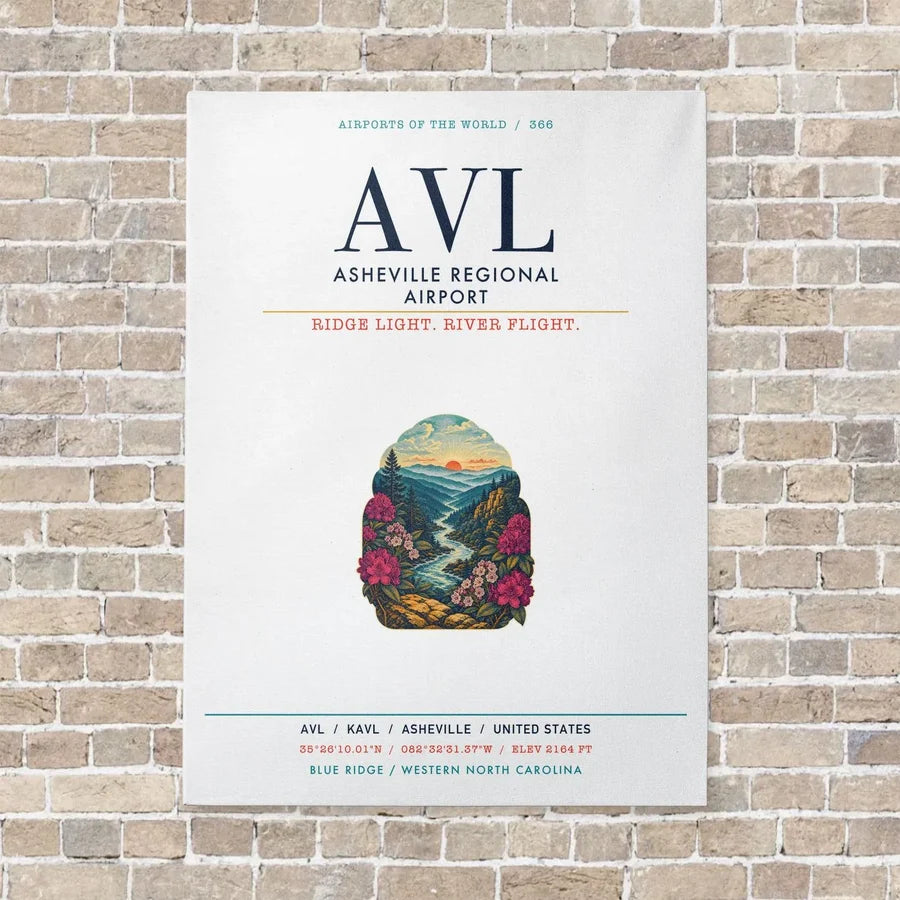 Asheville Regional Airport AVL vertical canvas print - no frame - white background