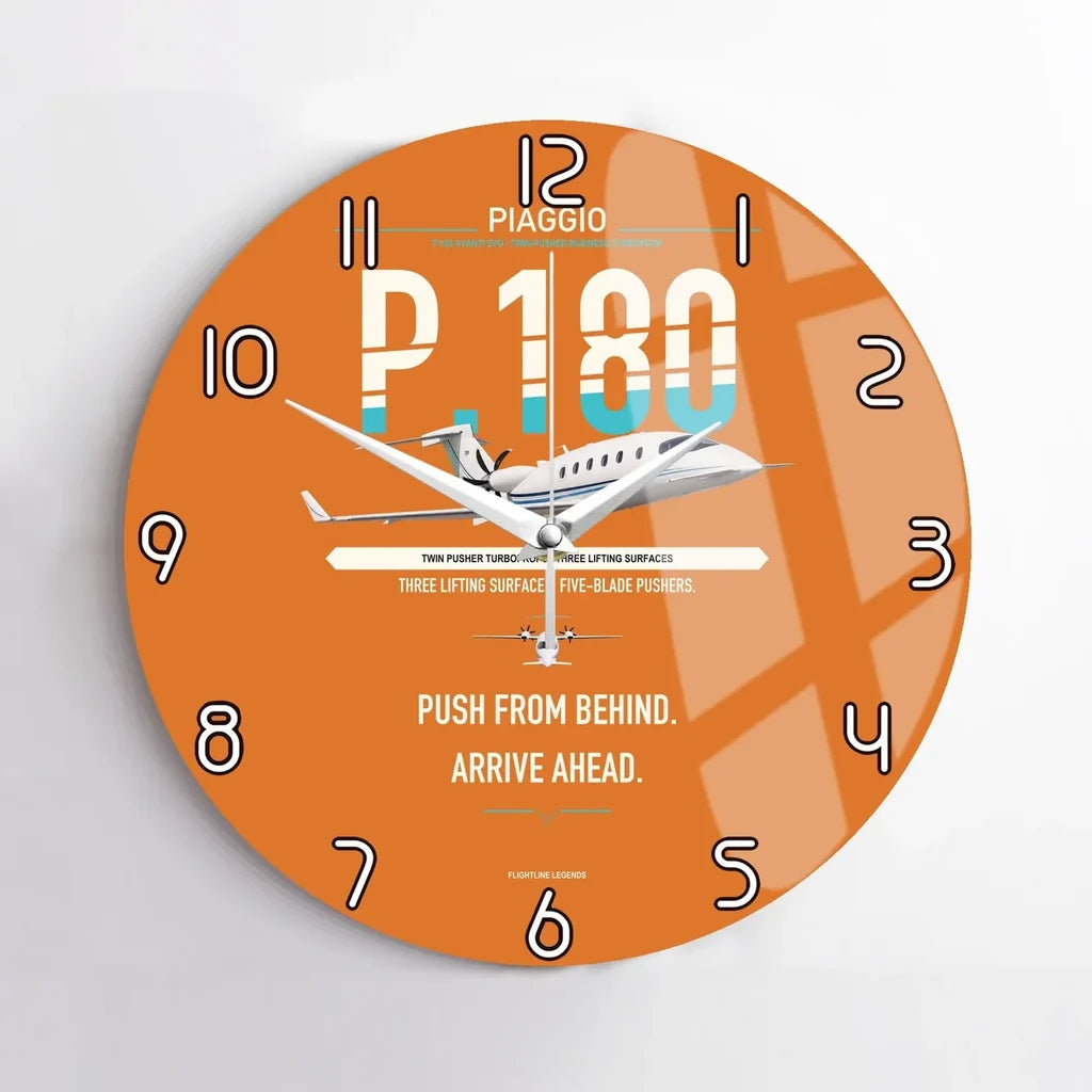 Piaggio P.180 Avanti EVO design on orange no frame wall clock