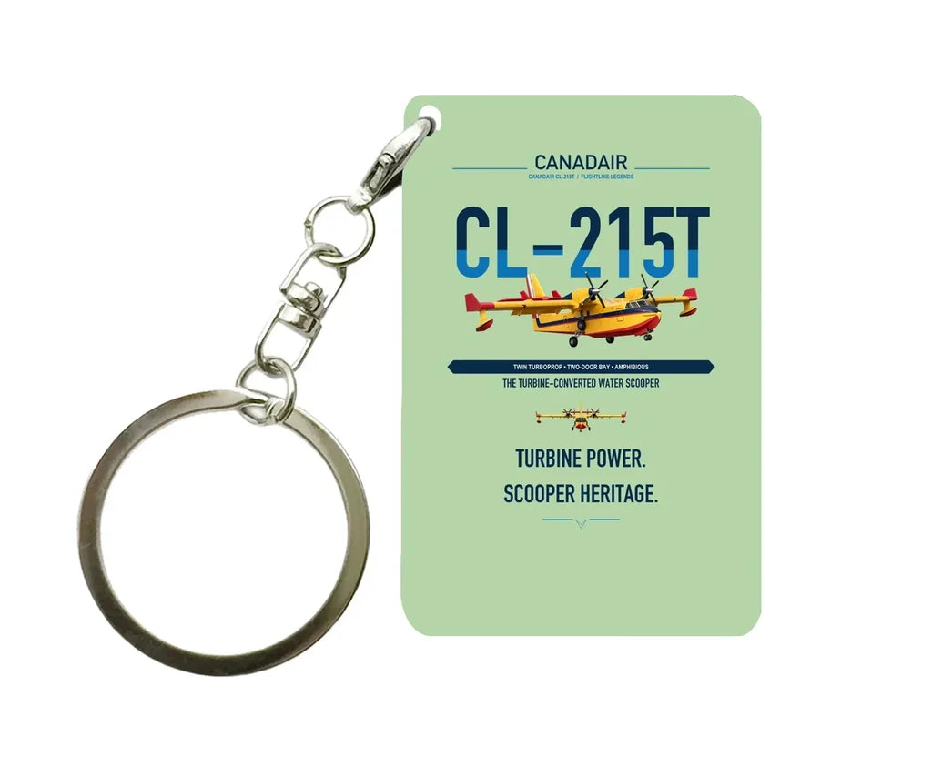 Canadair CL-215T design on light green designed key chain, double-side print