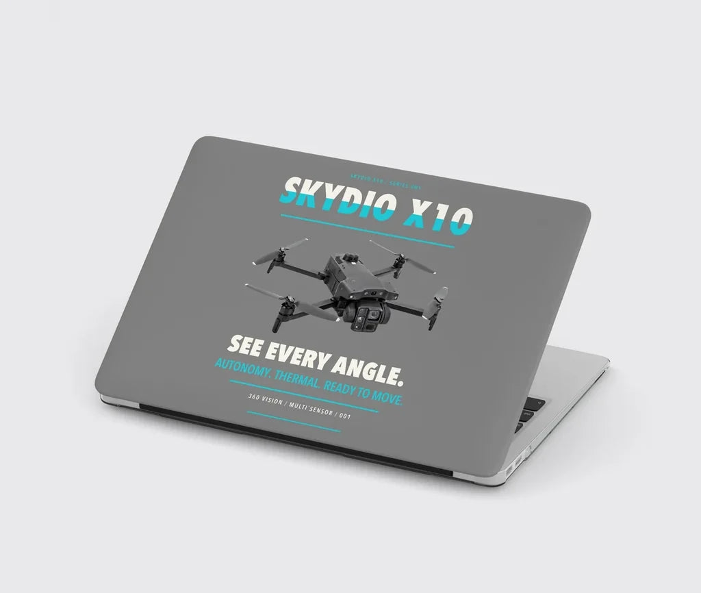 Skydio X10 design on gray MacBook case