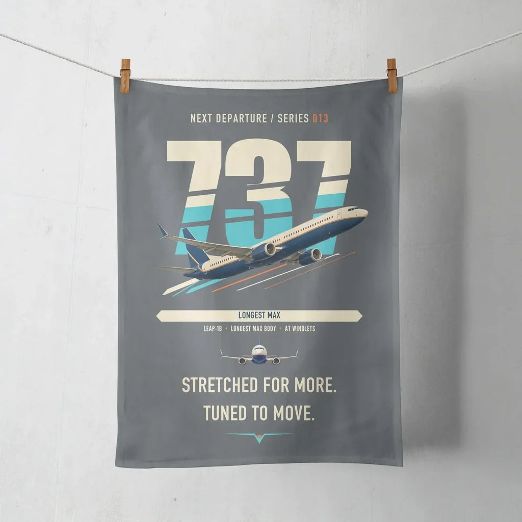Boeing 737 MAX 10 design on gray towel