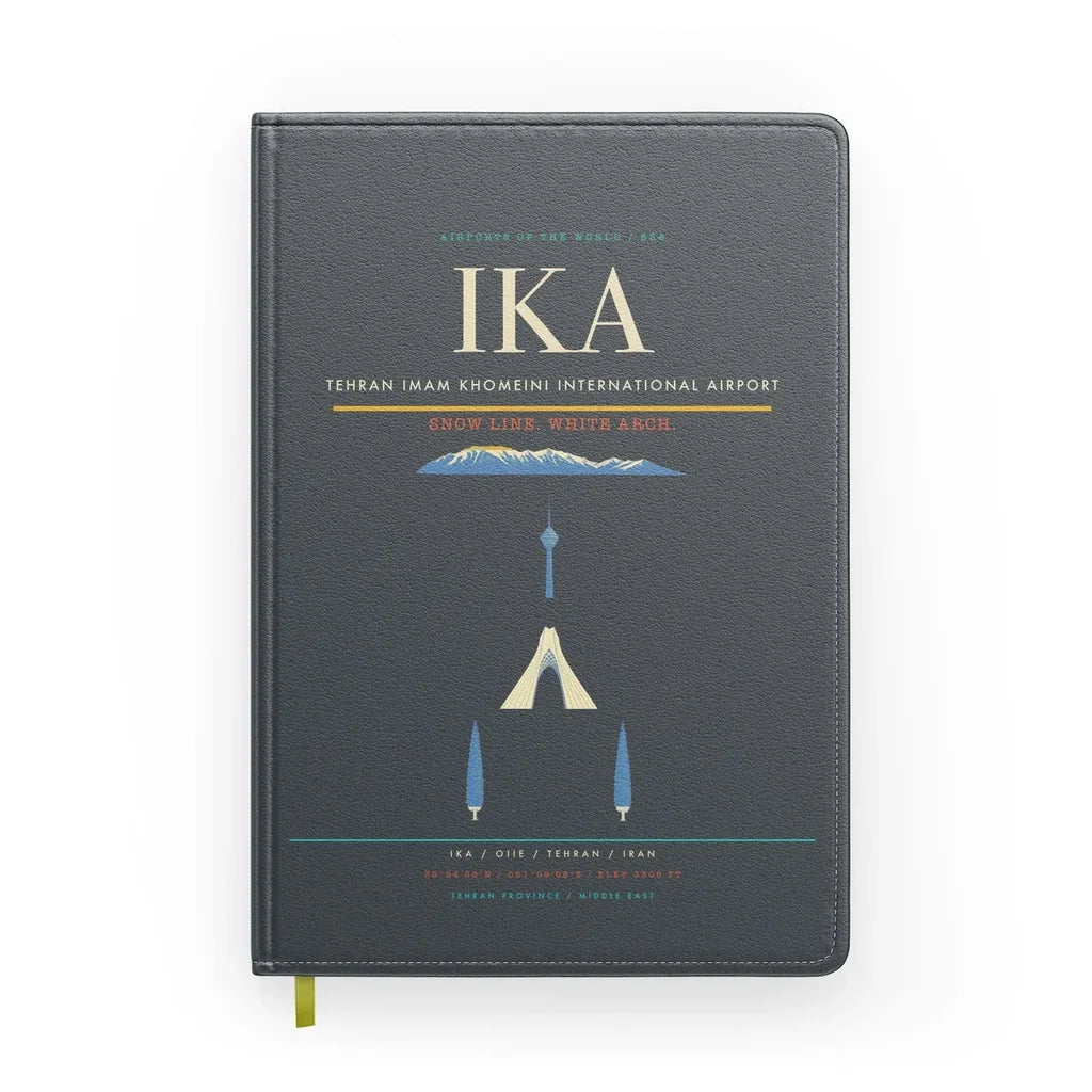 Tehran Imam Khomeini International Airport (IKA) design on gray notebook