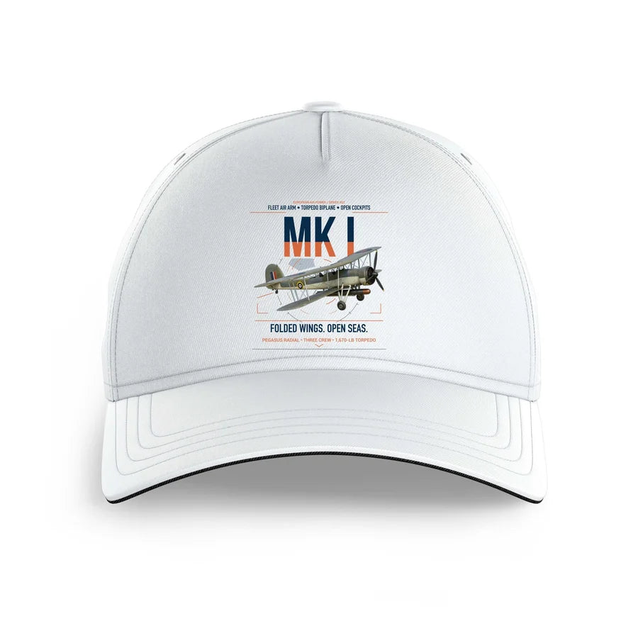 Fairey Swordfish Mk I design on white printed hat