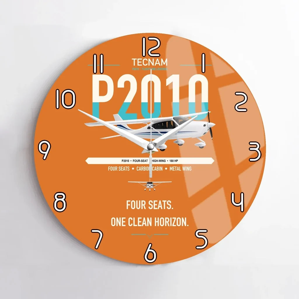 Tecnam P2010 design on orange no frame wall clock