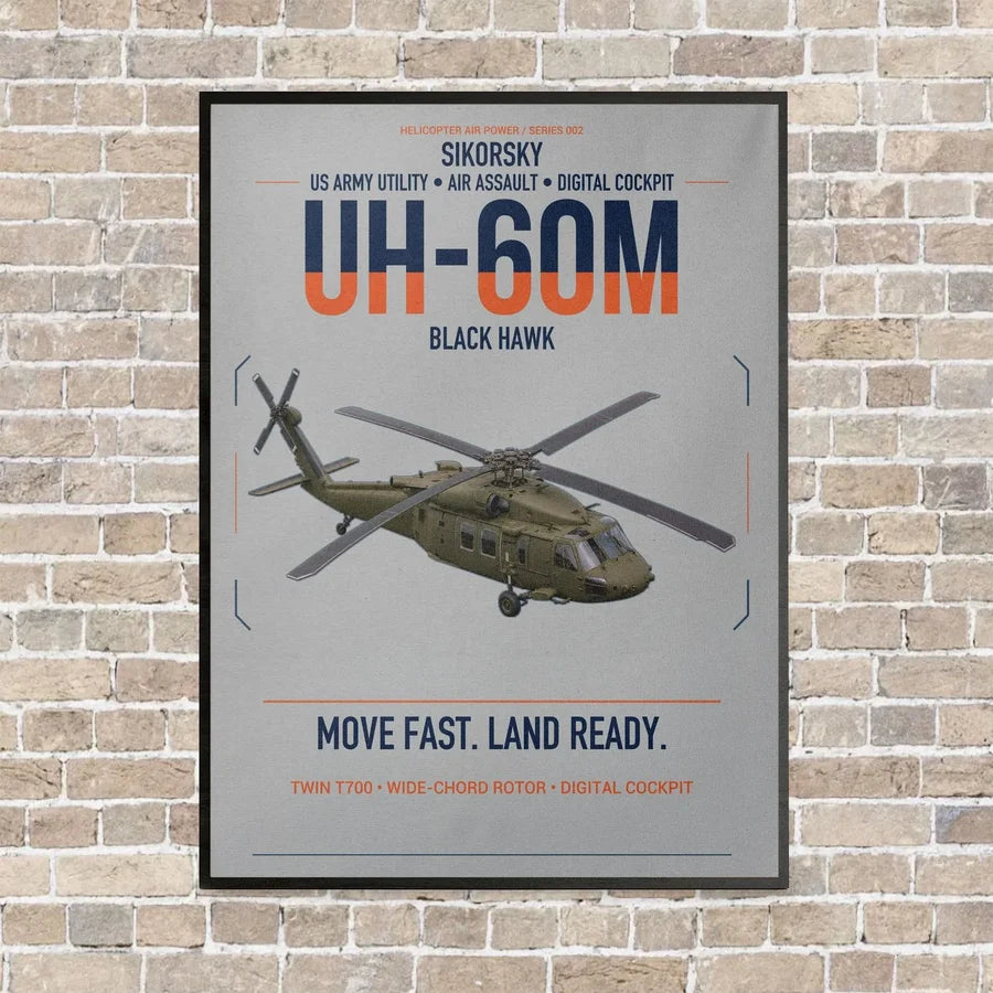 Sikorsky UH-60M Black Hawk vertical canvas print - framed - light gray background