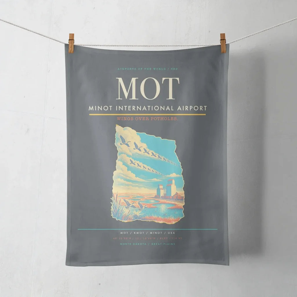 Minot International Airport (MOT) design on gray towel