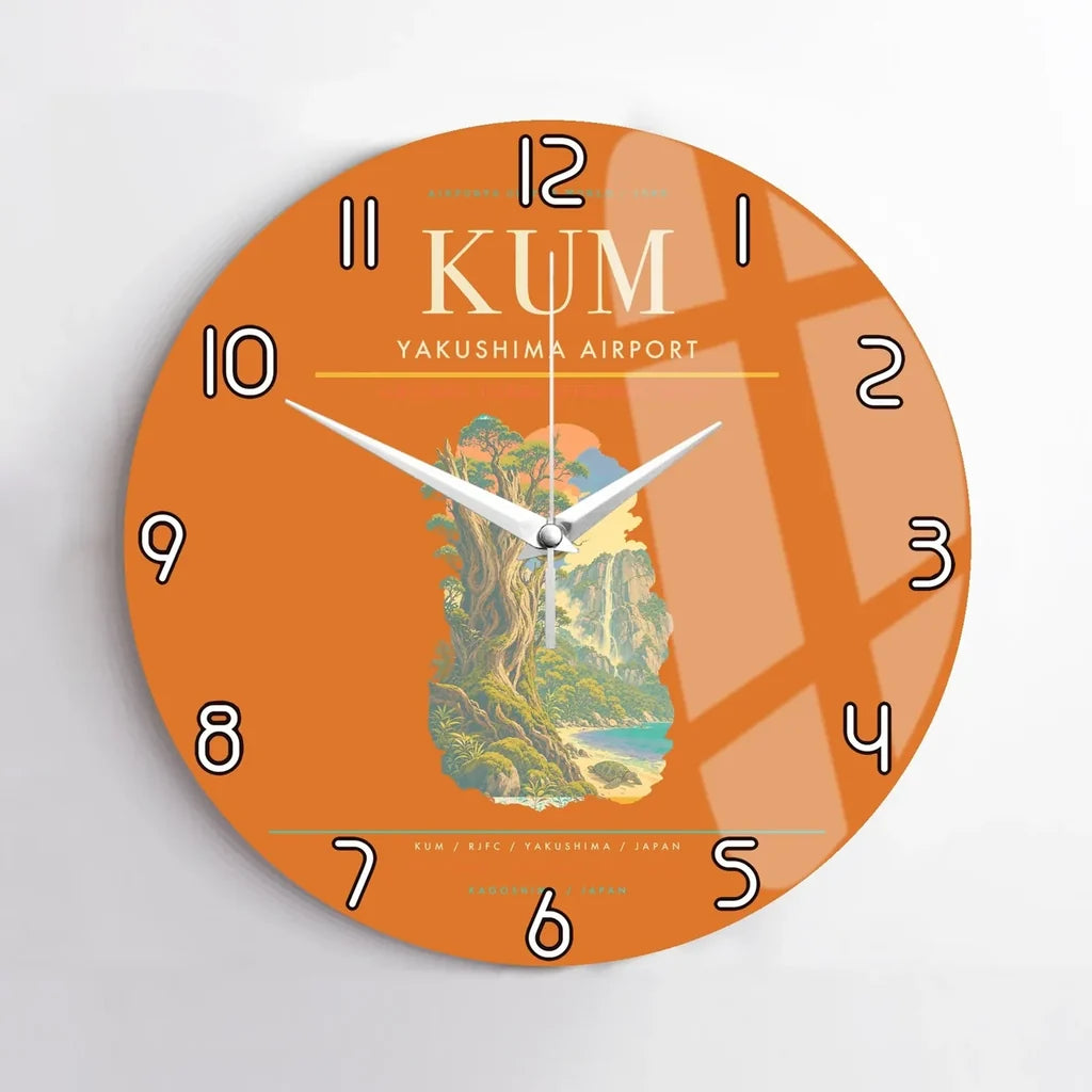Yakushima Airport (KUM) design on orange no frame wall clock