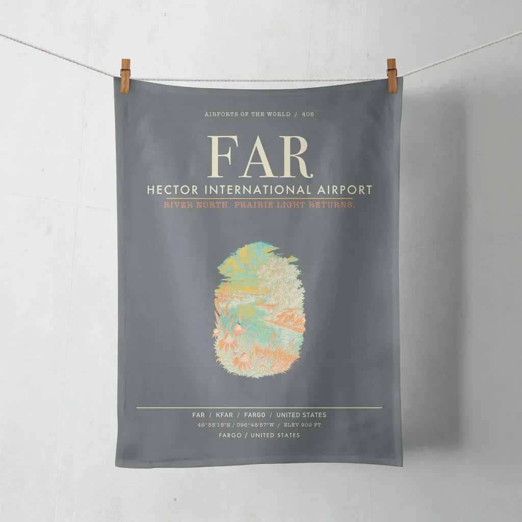 Hector International Airport (FAR) design on gray towel