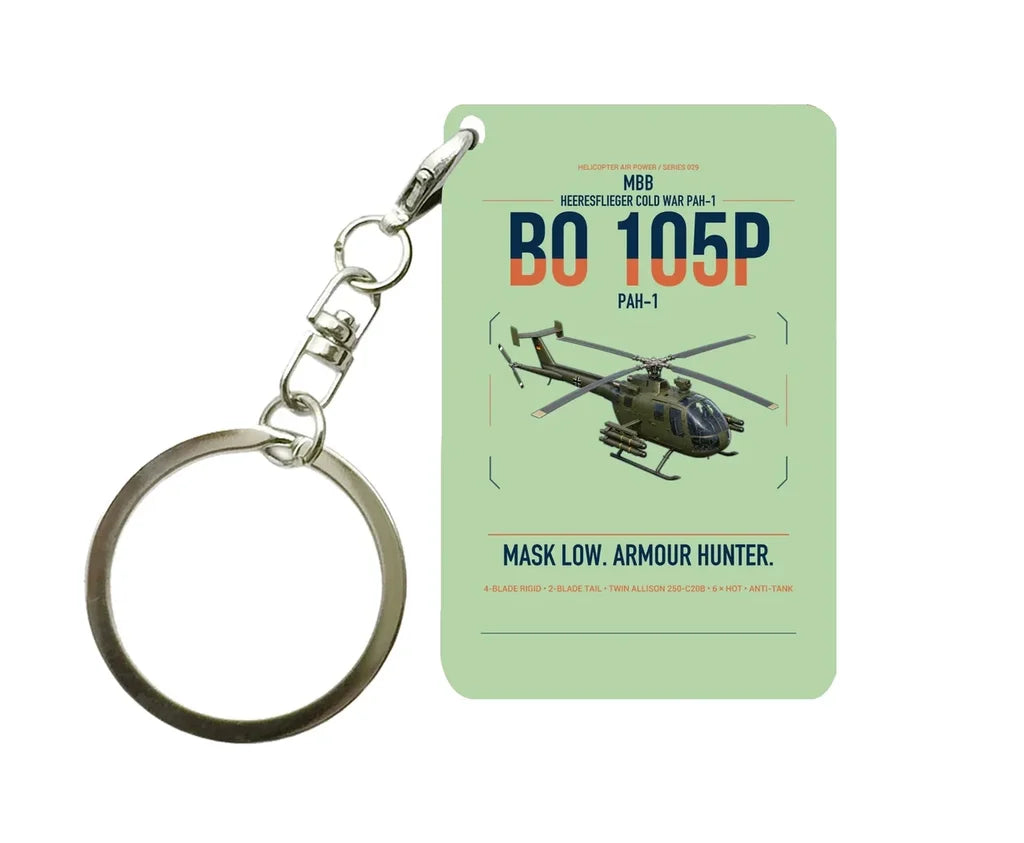 MBB BO 105P PAH-1 design on light green designed key chain, double-side print