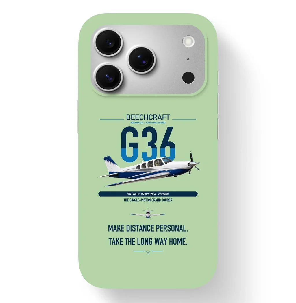 Beechcraft Bonanza G36 design on light green magsafe iphone case, for iPhone 17 Pro