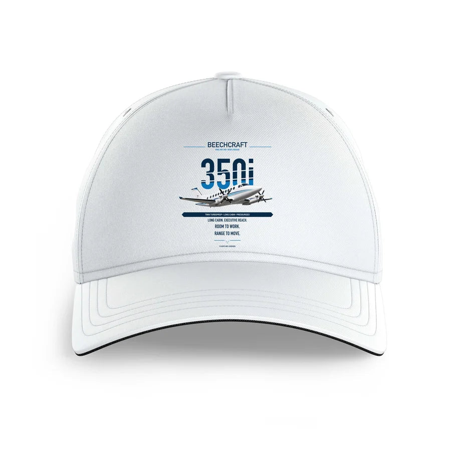 Beechcraft King Air 350i design on white printed hat