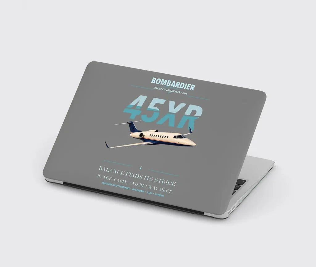 Bombardier Learjet 45XR design on gray MacBook case