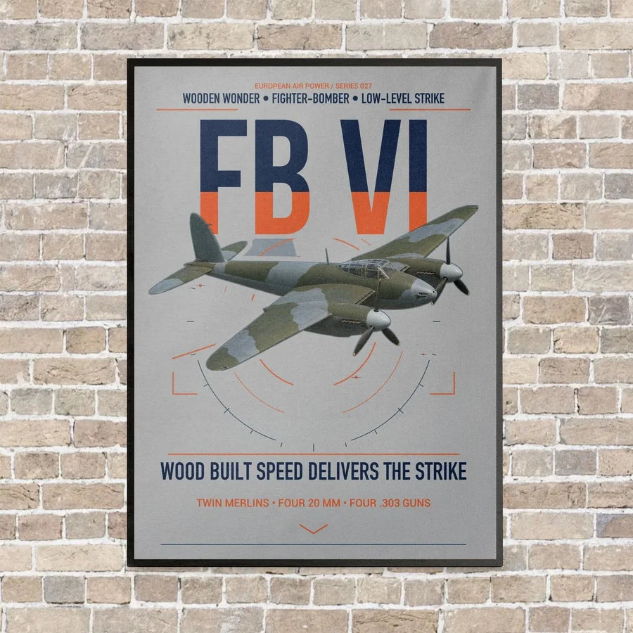 de Havilland Mosquito FB VI vertical canvas print - framed - light gray background