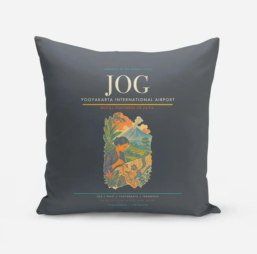 Yogyakarta International Airport (JOG) design on gray pillow