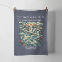Thumbnail for VINTAGE G4274 - The River Delta Maze - Designed Towels design on navyblue