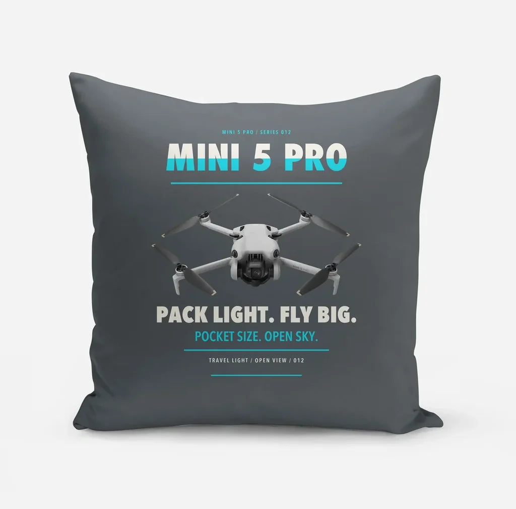 DJI Mini 5 Pro design on gray pillow