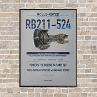Thumbnail for RB211-524 vertical canvas print - framed - light gray background